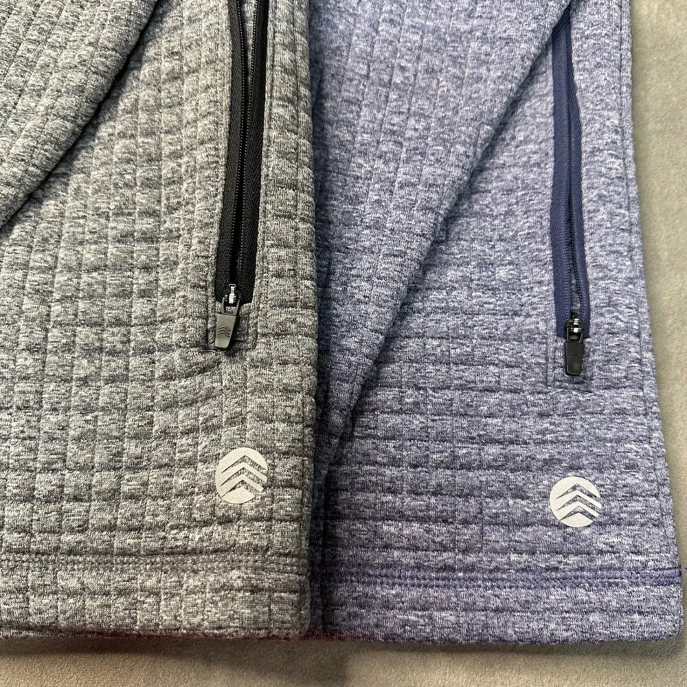 Solaris Quarter Zip Pullover Men L Gray Blue Quilted Grid Fleece 2 Pack Excellen